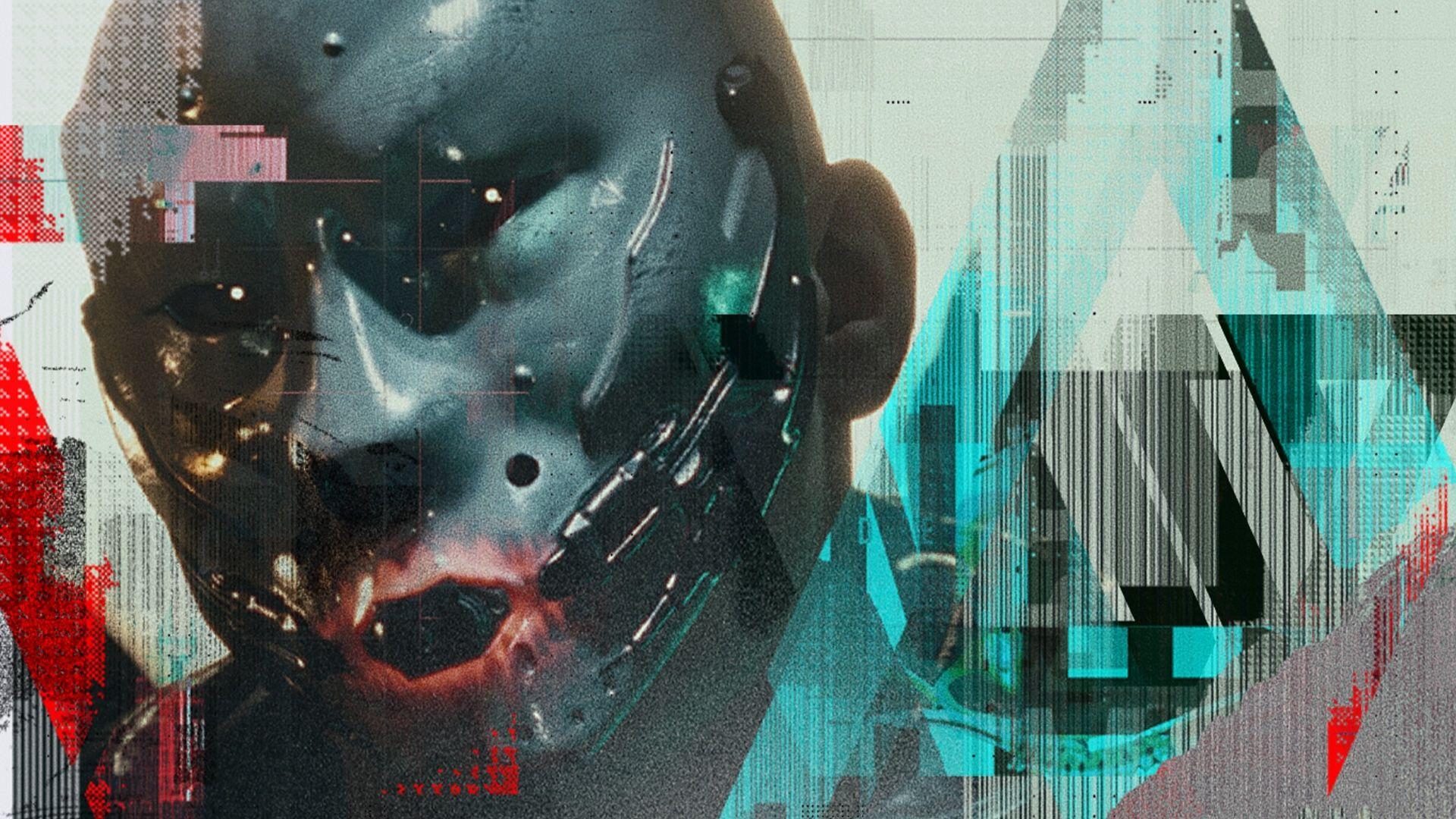 man in mask agains glitchy looking background